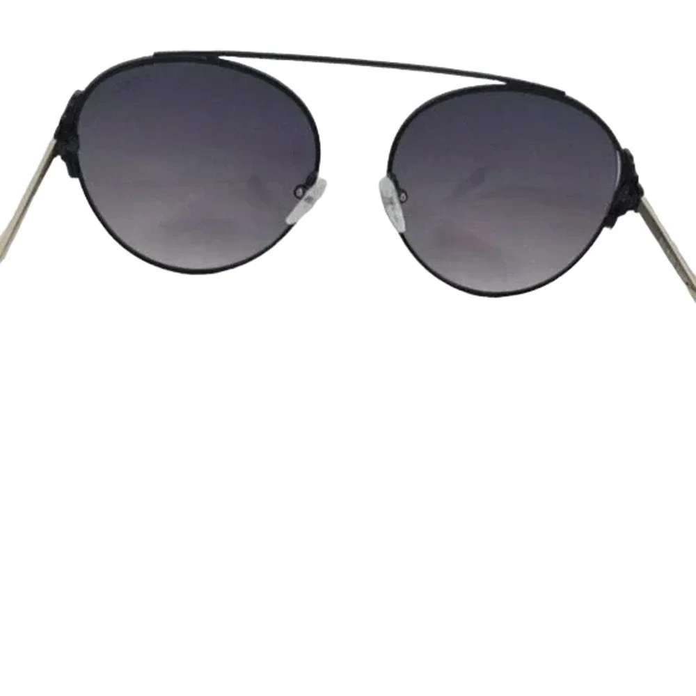 Balmain Black Gold Frame and Bridge Round Lens Aviator Unisex Sunglasses